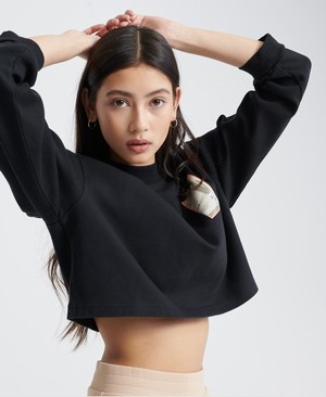 Superdry Canyon Crew Neck Cropped Női Pulóver Fekete | RUSCN0194